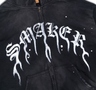FLAME $MAKER WASHED ZIP HOODIE IN BLACK