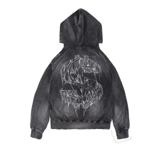 $MAKER WEB DOUBLE ZIPS WASHED HOODIE IN GREY