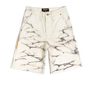WAVY WASHES DOUBLE KNEES BAGGY SHORTS IN WHITE