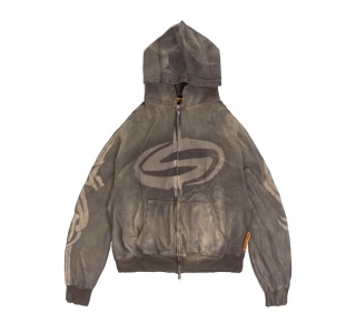 NEW LOGO WASHED ZIP HOODIE IN BROWN