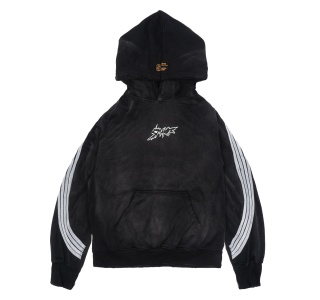 LOGO STRIPES WASHED HOODIE IN BLACK