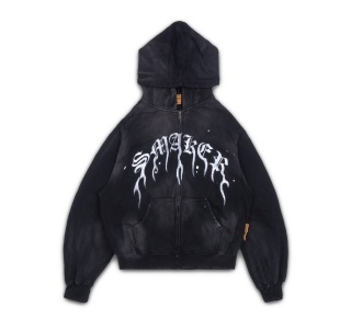FLAME $MAKER WASHED ZIP HOODIE IN BLACK