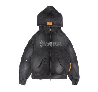 $MAKER WEB DOUBLE ZIPS WASHED HOODIE IN GREY