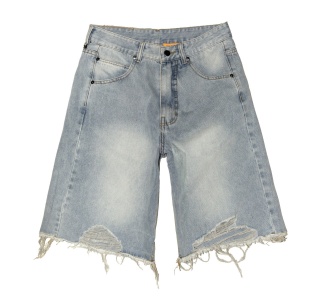 DISTRESSED WASHED BAGGY SHORT JEANS IN BLUE