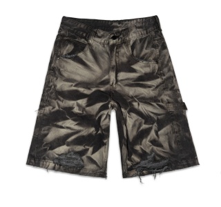 WRINKLE WASHED BAGGY SHORT JEANS IN GREY