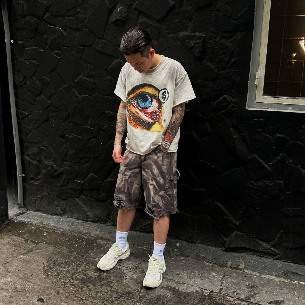 WRINKLE WASHED BAGGY JEANS IN BROWN