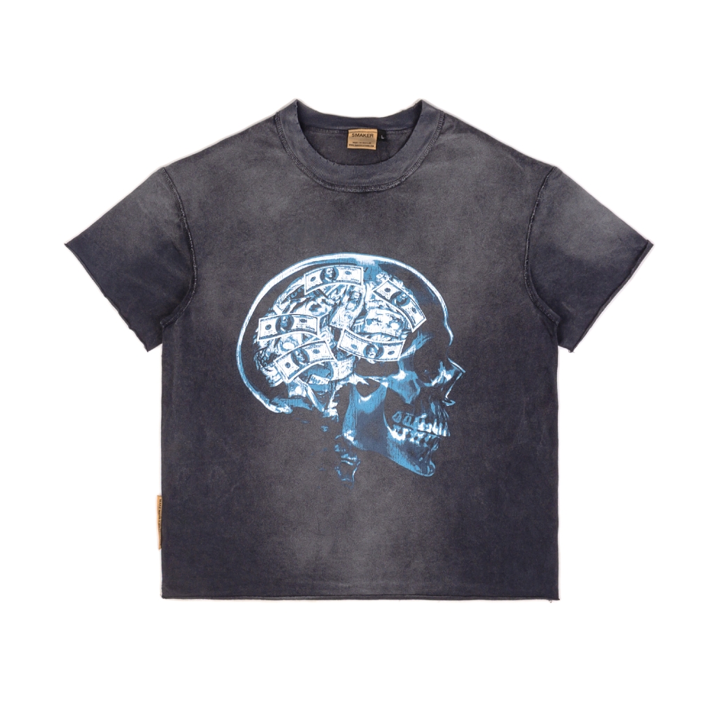 MONEY IN MY MIND WASHED TEE IN GREY