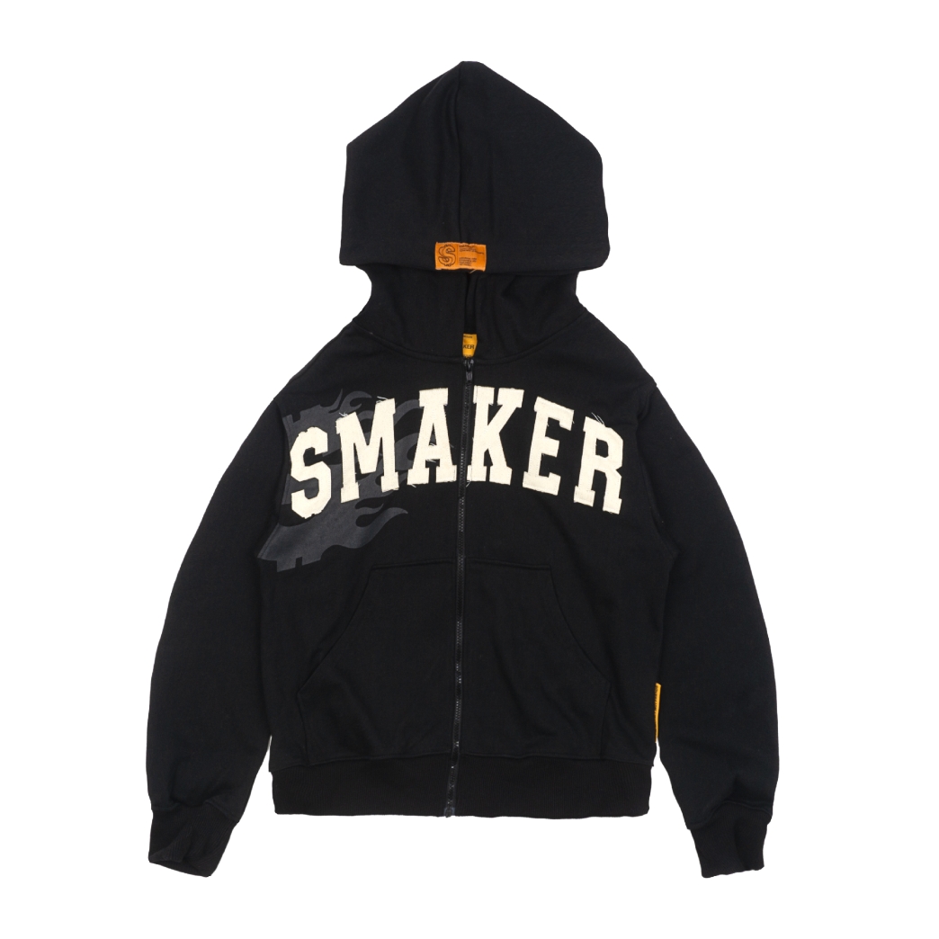 PATCH LOGO ZIP HOODIE IN BLACK