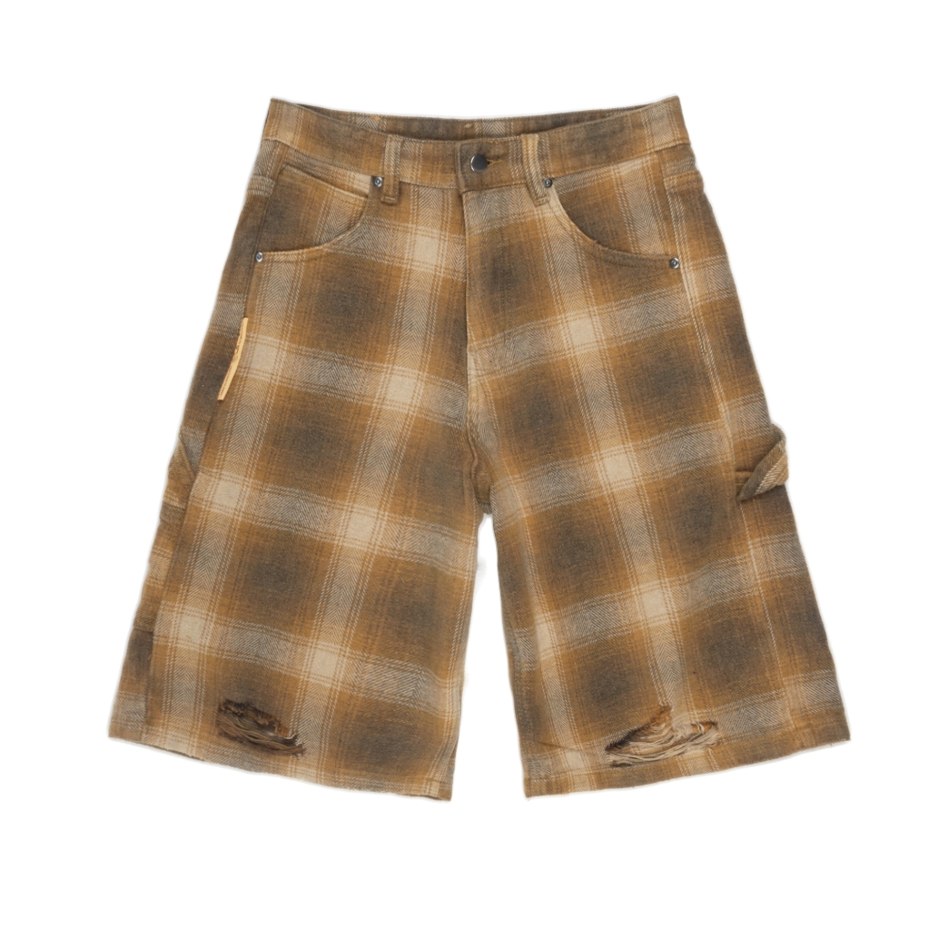 PLAID WASHED BAGGY SHORT