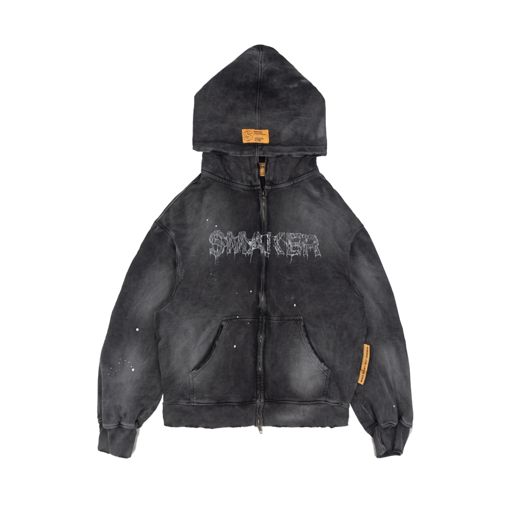 $MAKER WEB DOUBLE ZIPS WASHED HOODIE IN GREY