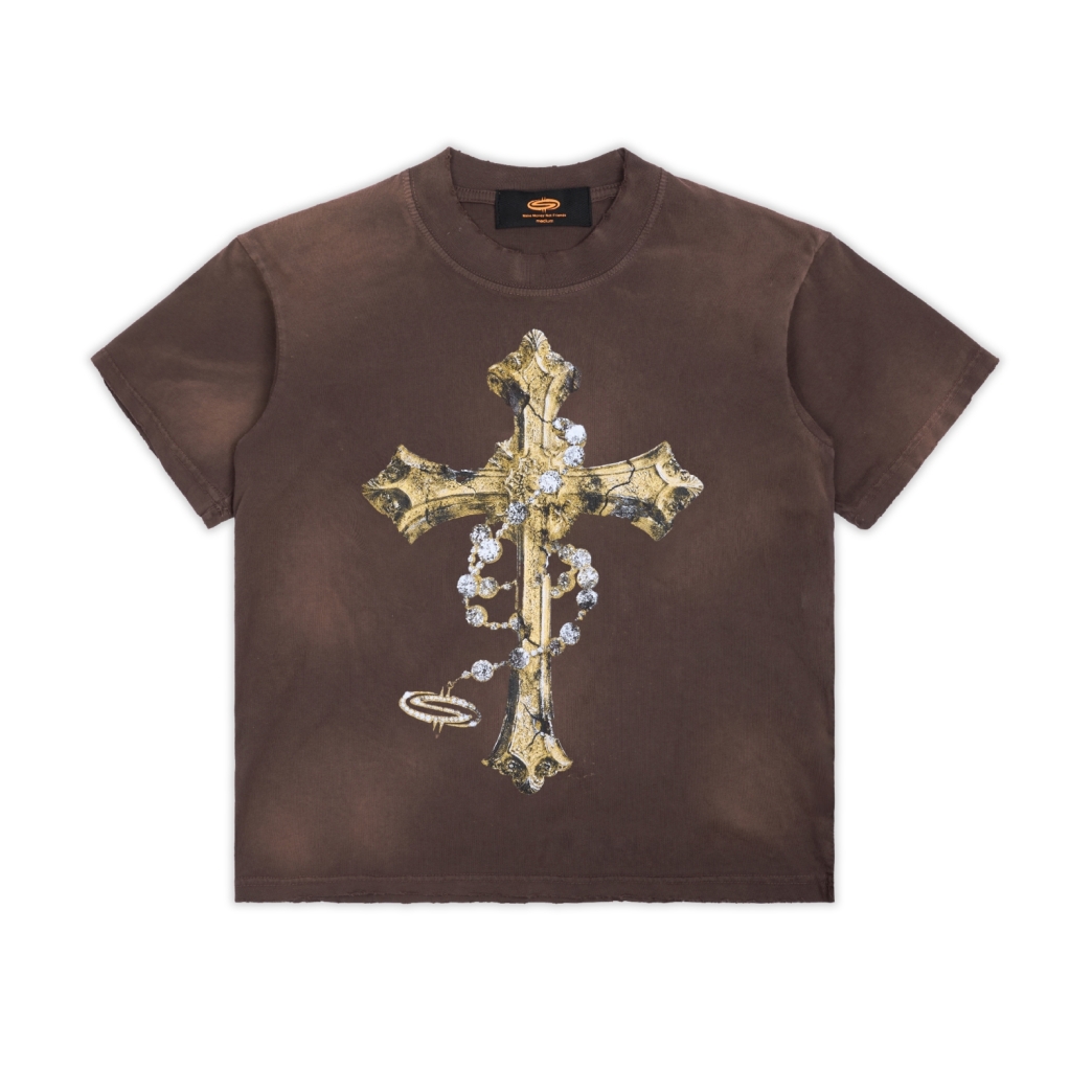 CHAIN & CROSS WASHED TEE IN BROWN