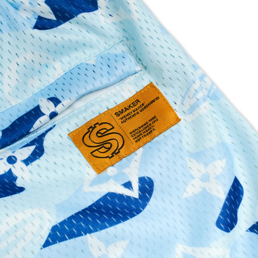 "PATTERN LOGO" MESH SHORT IN BLUE CAMO