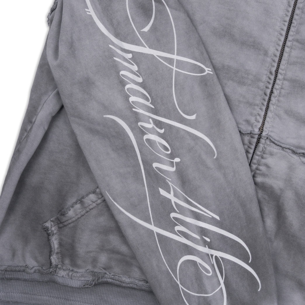 $MAKER4LIFE WASHED DOUBLE HOODS HOODIE IN GREY