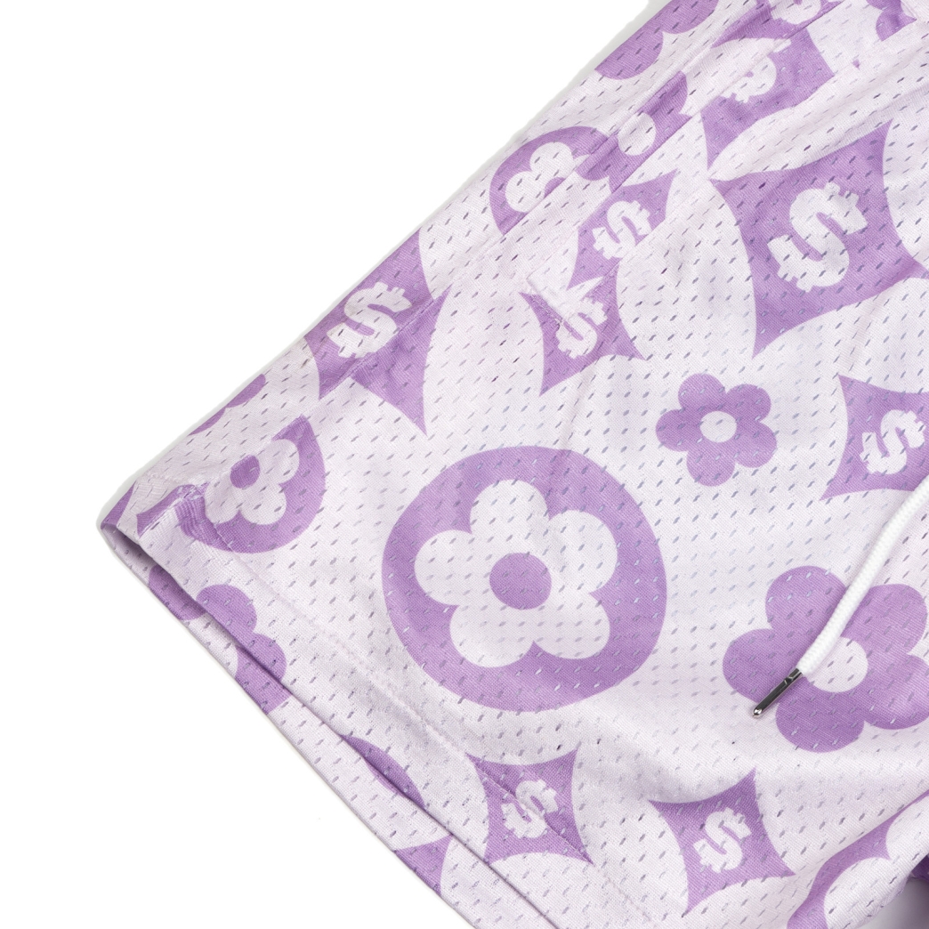FLOWER LOGO MESH SHORTS IN PURPLE 