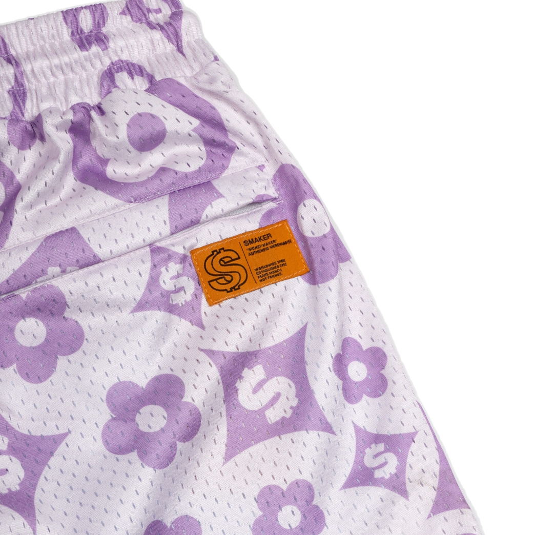 FLOWER LOGO MESH SHORTS IN PURPLE 