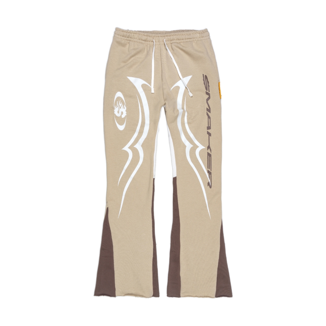 SMAKER FLAME FLARE SWEAT PANTS IN TAN