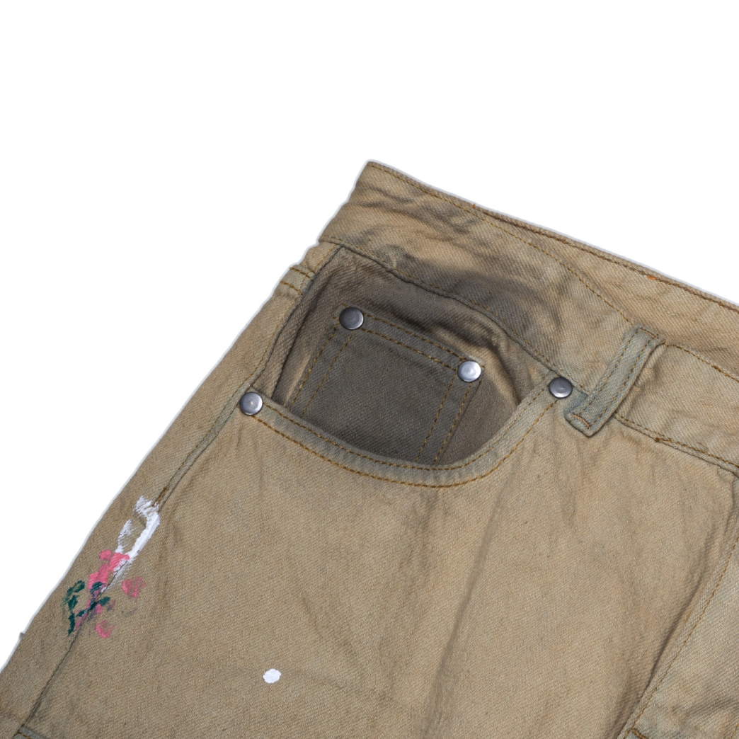 SPLASHED FLARE JEANS IN DIRT BROWN 