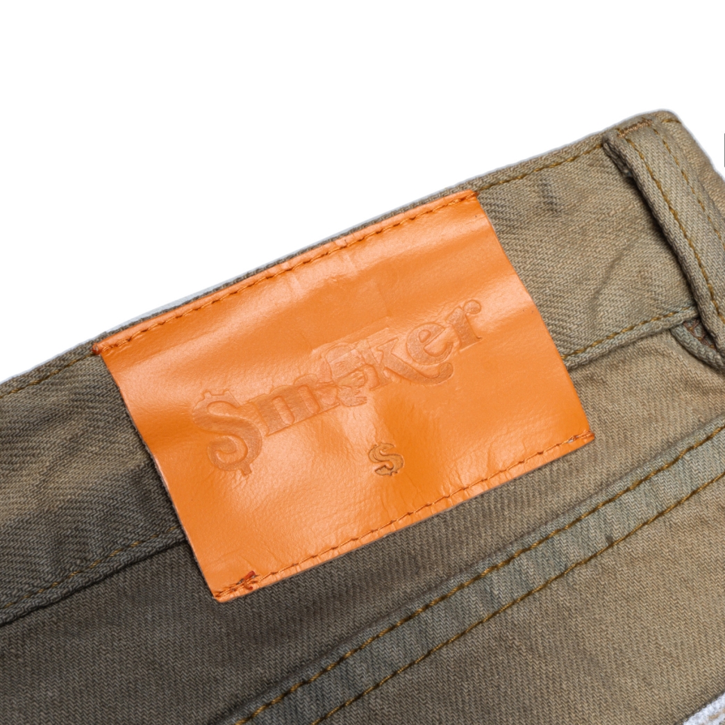 SPLASHED FLARE JEANS IN DIRT BROWN 