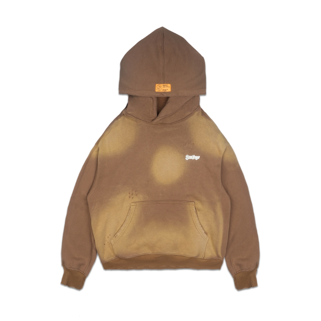 METAL LOGO WASHED HOODIE IN BROWN
