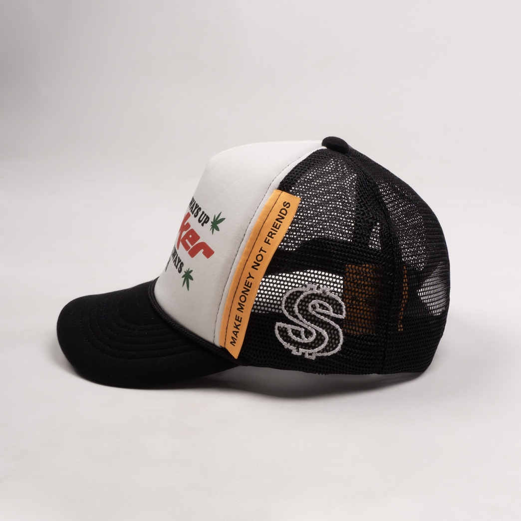MONEY ALWAYS UP TRUCK HAT IN BLACK