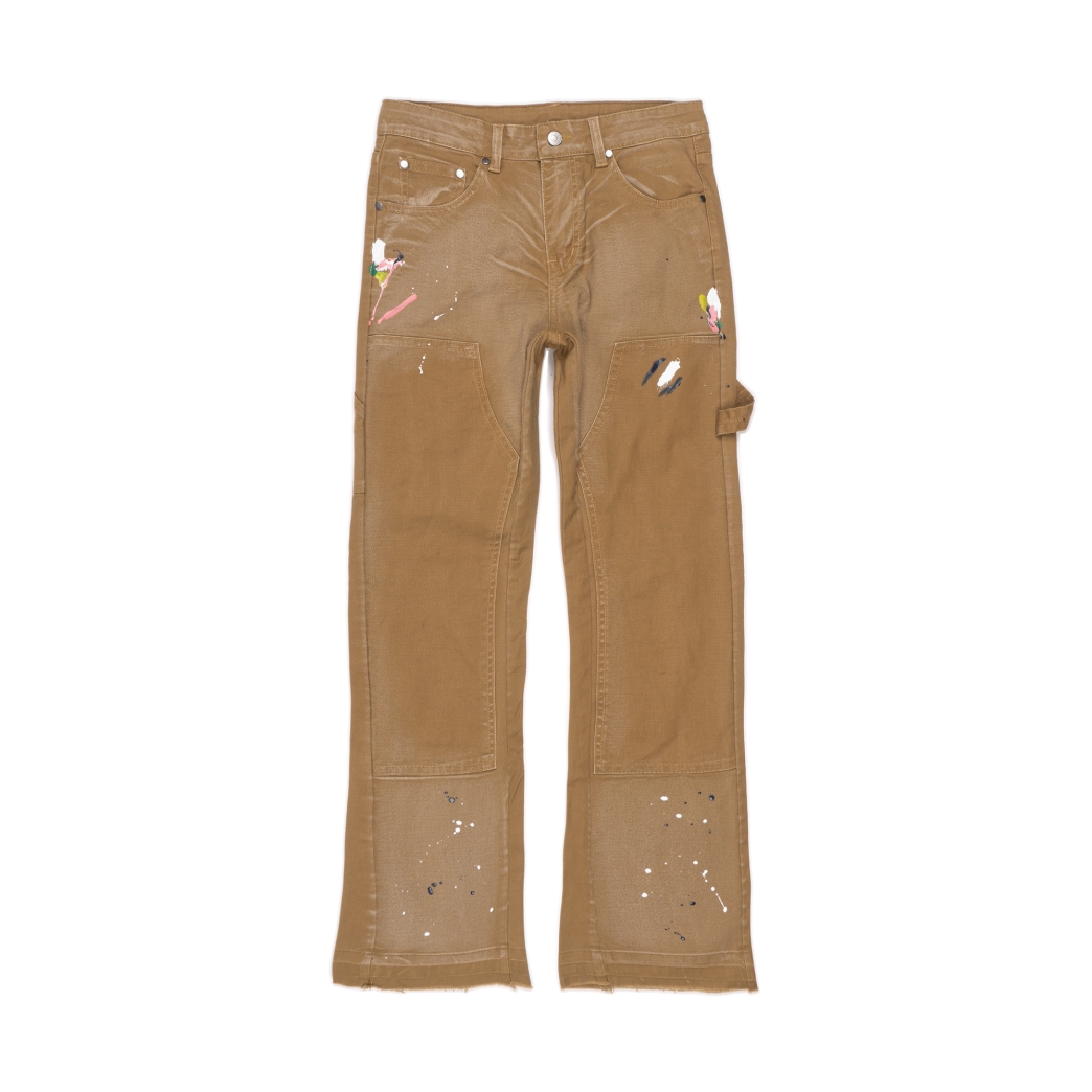 SPLASHED FLARE JEANS IN OCHRE