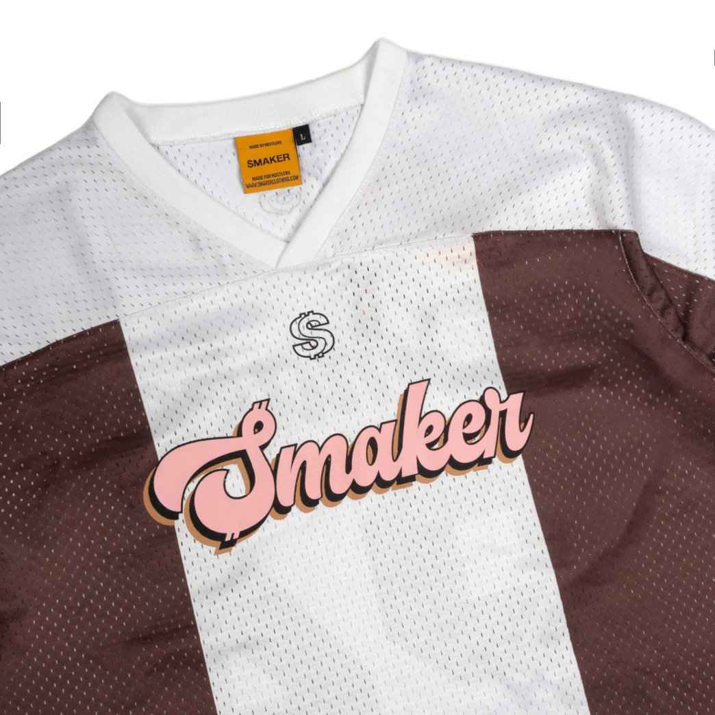 24 MESH JERSEY IN STRIPE WHITE/ BROWN