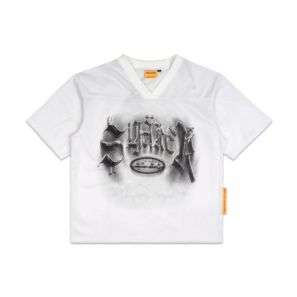 SMAKER STUDIO MESH V NECK TEE IN WHITE