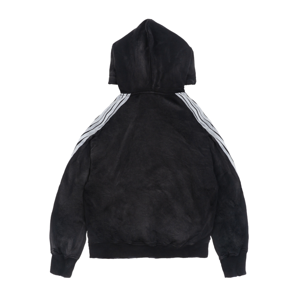 LOGO STRIPES WASHED HOODIE IN BLACK