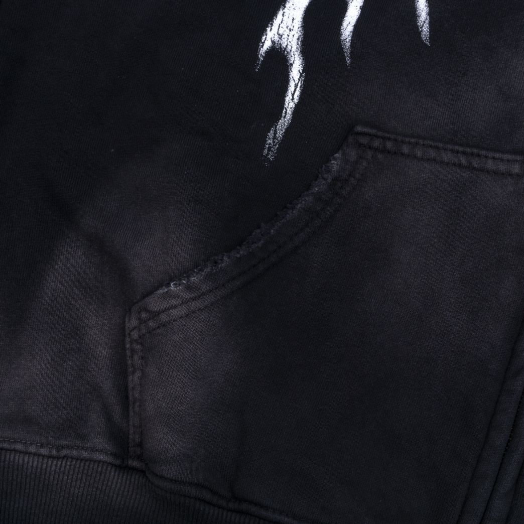 FLAME $MAKER WASHED ZIP HOODIE IN BLACK