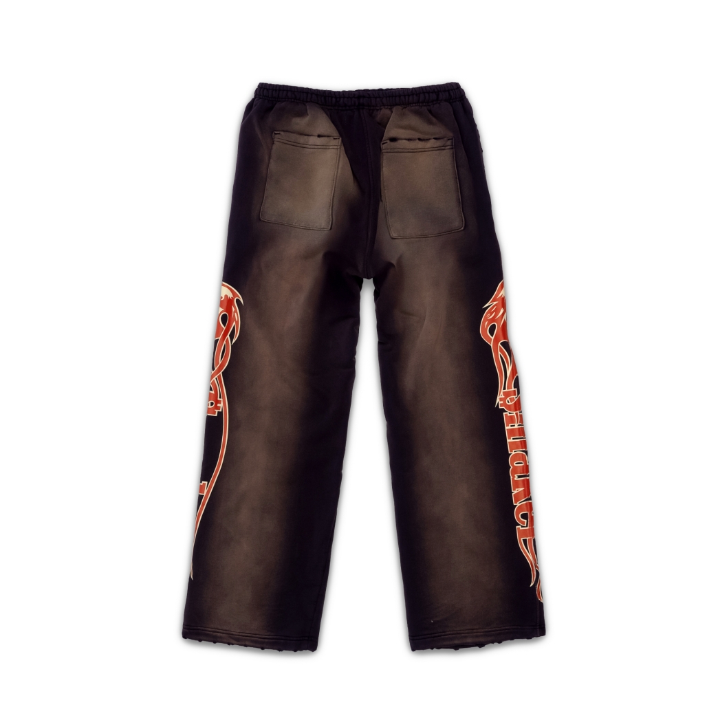 FIRE LOGO WASHED SWEAT PANTS IN BROWN