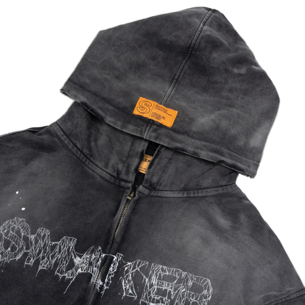 $MAKER WEB DOUBLE ZIPS WASHED HOODIE IN GREY