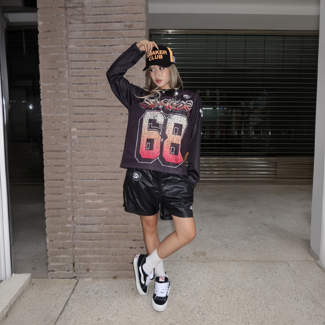 68 MESH LONG SLEEVE TEE IN BLACK