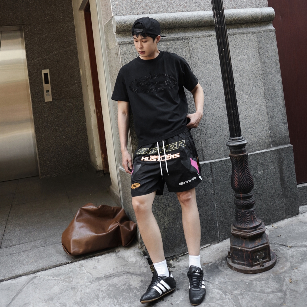 HUSTLERS RACING NYLON SHORT IN BLACK 