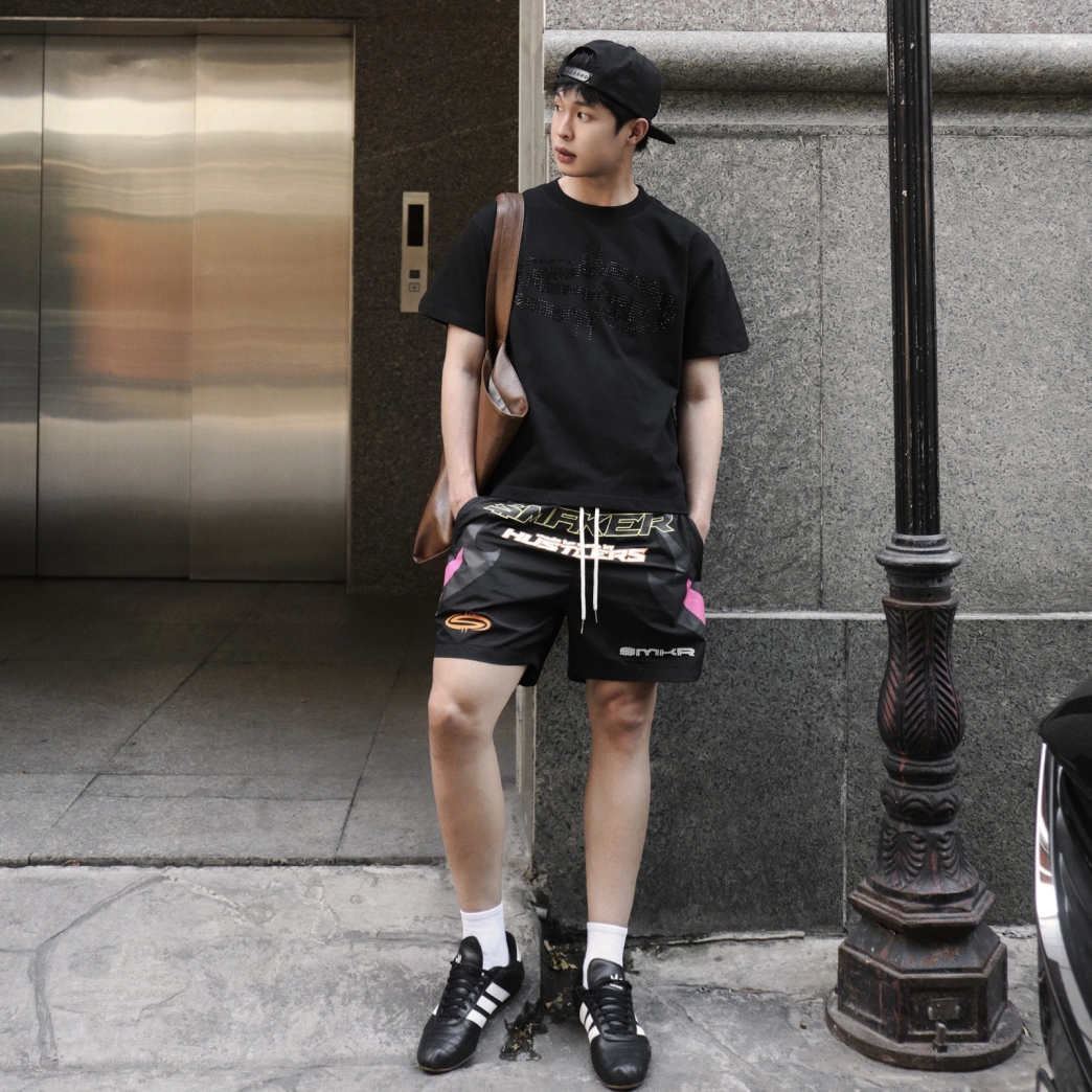 HUSTLERS RACING NYLON SHORT IN BLACK 