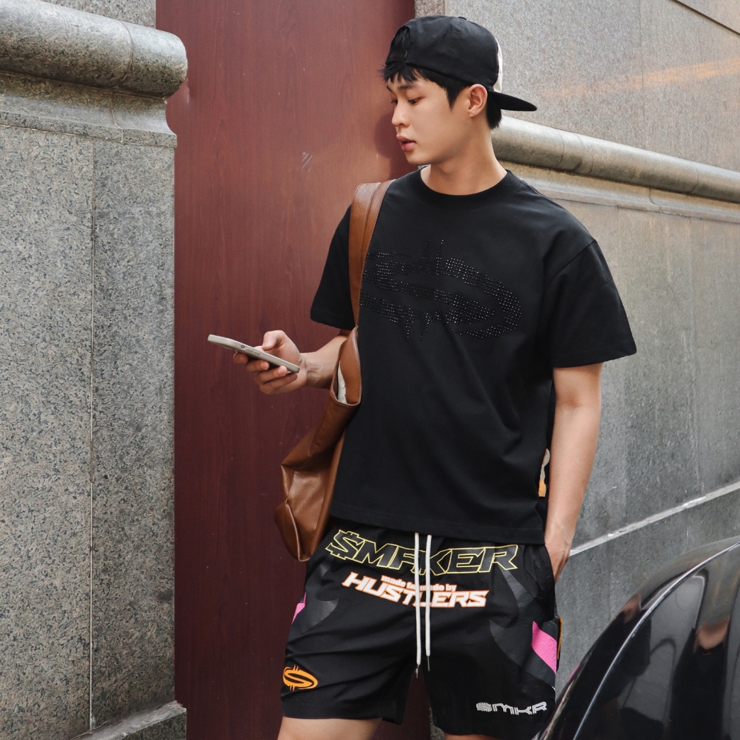 HUSTLERS RACING NYLON SHORT IN BLACK 