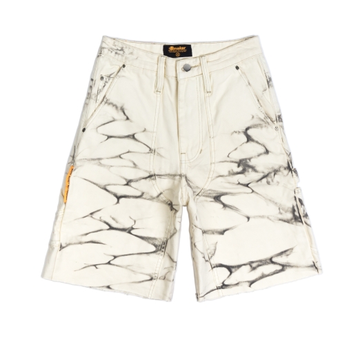 WAVY WASHES DOUBLE KNEES BAGGY SHORTS IN WHITE