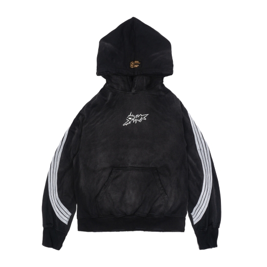 LOGO STRIPES WASHED HOODIE IN BLACK