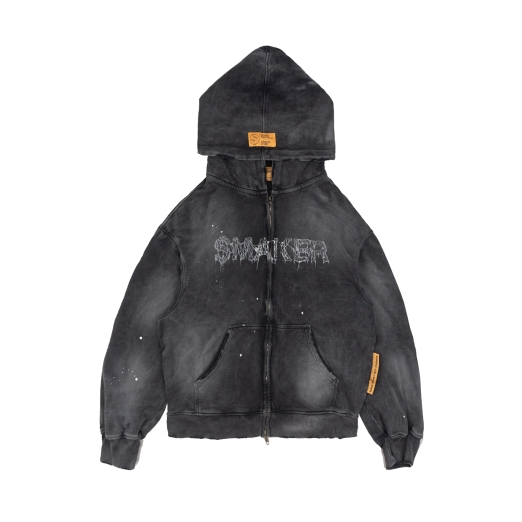 $MAKER WEB DOUBLE ZIPS WASHED HOODIE IN GREY