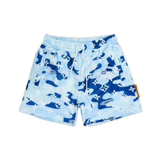 "PATTERN LOGO" MESH SHORT IN BLUE CAMO