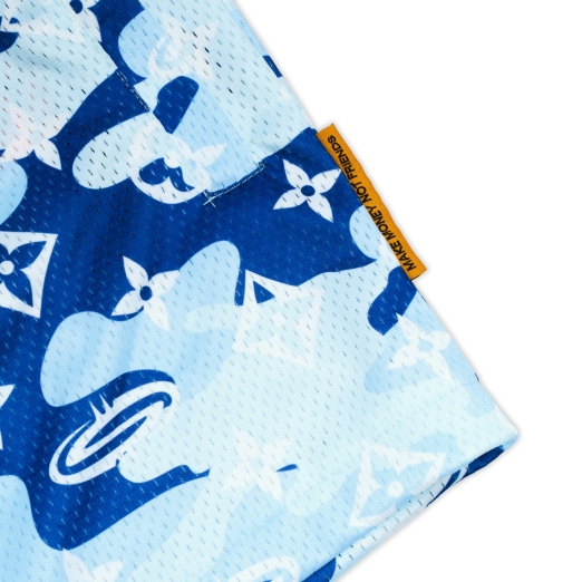"PATTERN LOGO" MESH SHORT IN BLUE CAMO