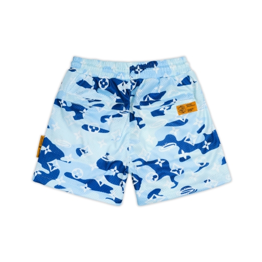 "PATTERN LOGO" MESH SHORT IN BLUE CAMO