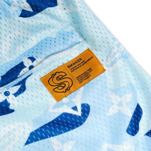 "PATTERN LOGO" MESH SHORT IN BLUE CAMO