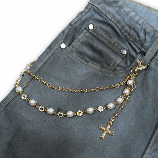 CROSS PEARL KEYCHAIN IN GOLD