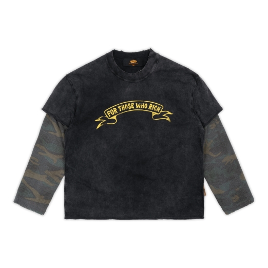 "FOR THOSE WHO RICH" LAYERED LONG SLEEVE WASHED TEE