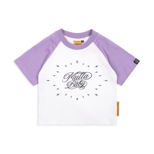MULLA BABY RAGLAN BABYTEE IN WHITE PURPLE
