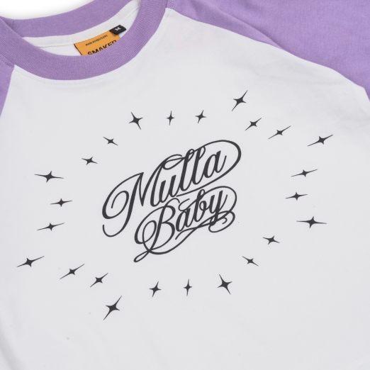 MULLA BABY RAGLAN BABYTEE IN WHITE PURPLE