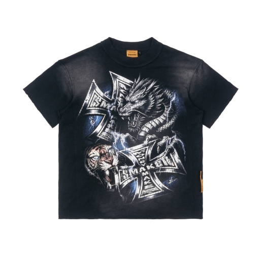 DRAGON TIGER WASHED TEE IN BLACK