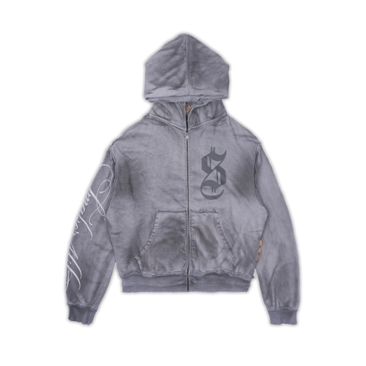$MAKER4LIFE WASHED DOUBLE HOODS HOODIE IN GREY