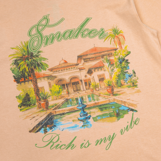 RICH IS MY VIBE TEE IN TAN 