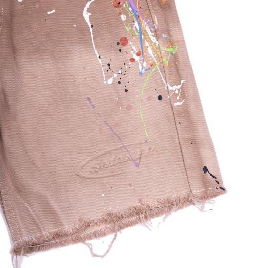 CUSTOMIZE EMBOSSED LOGO WASHED DENIM SHORT IN BURNT BRICK